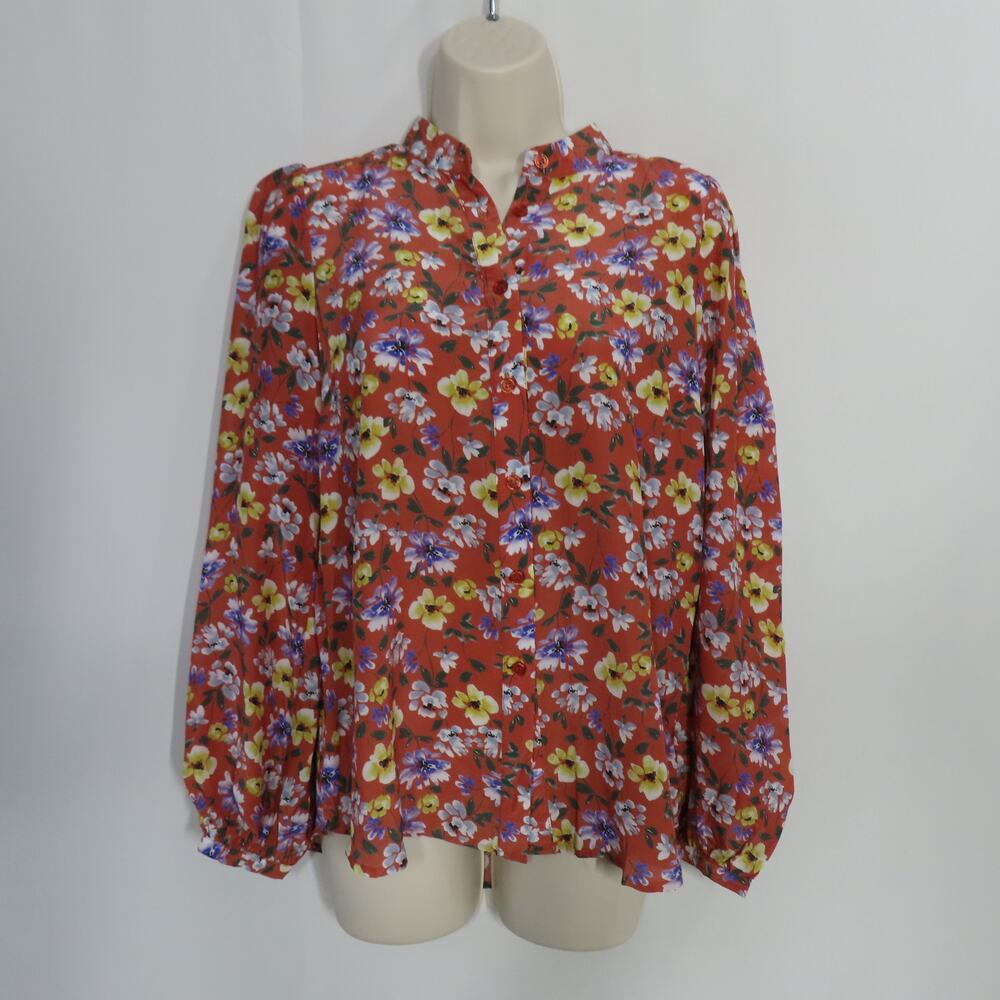 Yumi Kim Back to Back Long Sleeve Top Pink So Amazing Rust Button Up Size Small